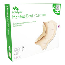 Load image into Gallery viewer, Molnlycke Foam Dressing Mepilex® Border Sacrum 9-1/5 X 9-1/5 Inch With Border Film Backing Silicone Adhesive Sacral Sterile #282455