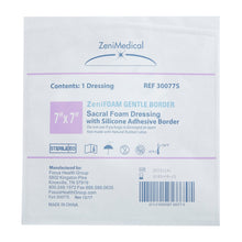 Load image into Gallery viewer, Focus Health Group Foam Dressing Zenifoam Gentle Border 7 X 7 Inch With Border Waterproof Backing Silicone Face and Border Sacral Sterile #30077-S