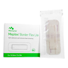 Load image into Gallery viewer, Molnlycke Thin Foam Dressing Mepilex® Border Flex Lite 2 X 5 Inch With Border Film Backing Silicone Adhesive Rectangle Sterile #581100