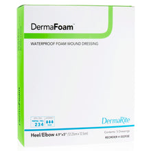 Load image into Gallery viewer, DermaRite Industries Foam Dressing DermaFoam® 4.9 X 5 Inch Without Border Waterproof Backing Nonadhesive Elbow / Heel Sterile #00293E
