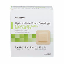 Load image into Gallery viewer, Foam Dressing McKesson 3 X 3 Inch With Border Film Backing Silicone Gel Adhesive Square Sterile #4842