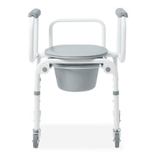 Load image into Gallery viewer, Medline Steel Drop-Arm Commode, Four Locking Casters, 350 lb Weight Capacity #G1-303DWX1
