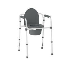 Load image into Gallery viewer, Medline Steel 3-in-1 Folding Commode, Includes Seat with Lid, Bucket, Armrests, and Splashguard #G1-200X1