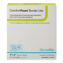Load image into Gallery viewer, DermaRite Industries Thin Foam Dressing ComfortFoam™ Border Lite 4 X 4 Inch With Border Waterproof Backing Silicone Adhesive Square Sterile #47440
