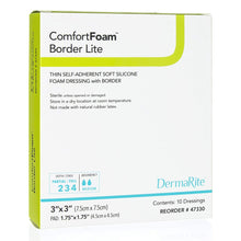 Load image into Gallery viewer, DermaRite Industries Thin Foam Dressing ComfortFoam™ Border Lite 3 X 3 Inch With Border Waterproof Backing Silicone Adhesive Square Sterile #47330
