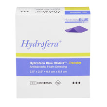 Load image into Gallery viewer, BSN Meidcal Antibacterial Foam Dressing Hydrofera BLUE® READY-Transfer 2-1/2 X 2-1/2 Inch Without Border Without Film Backing Nonadhesive Square Sterile #HBRT2525

