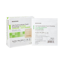 Load image into Gallery viewer, Thin Foam Dressing McKesson Lite 3 X 3 Inch With Border Film Backing Silicone Gel Adhesive Square Sterile #4872

