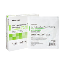 Load image into Gallery viewer, Thin Foam Dressing McKesson Lite 4 X 4 Inch With Border Film Backing Silicone Gel Adhesive Square Sterile #4873
