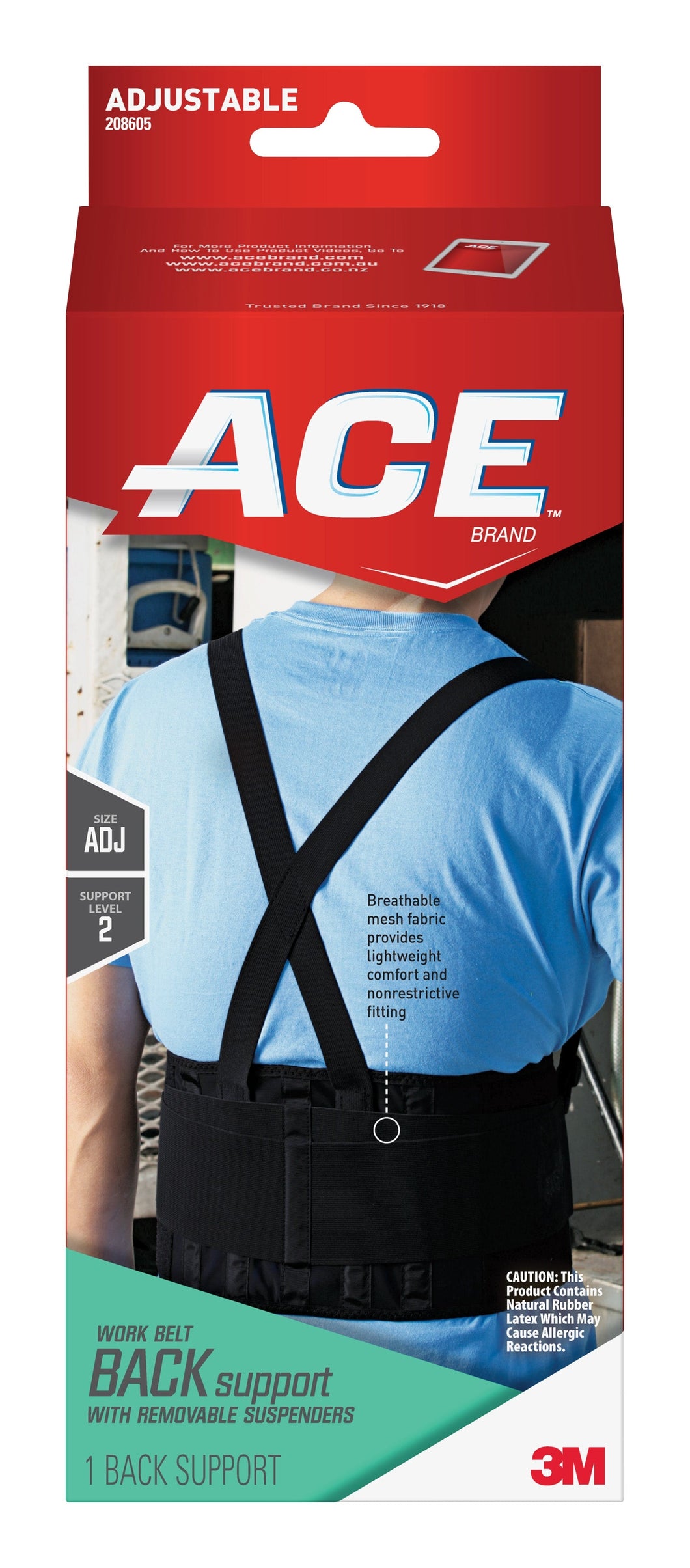 Occupational Back Support Ace™ One Size Fits Most Hook and Loop Closure Up to 48 Inch Waist Circumference 9 Inch Height Adult #208605