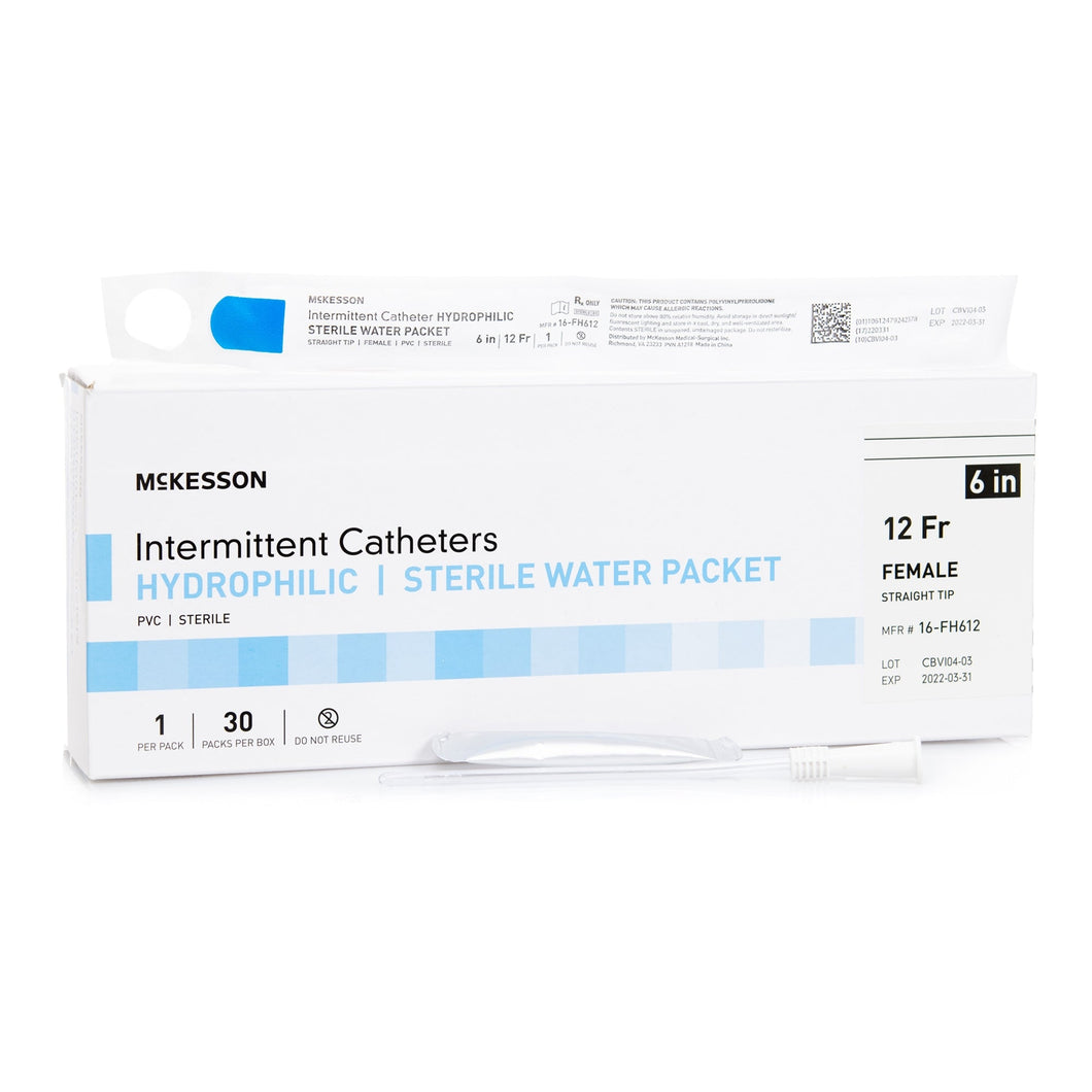 Urethral Catheter McKesson Straight Tip Hydrophilic Coated PVC 12 Fr. 6 Inch #16-FH612