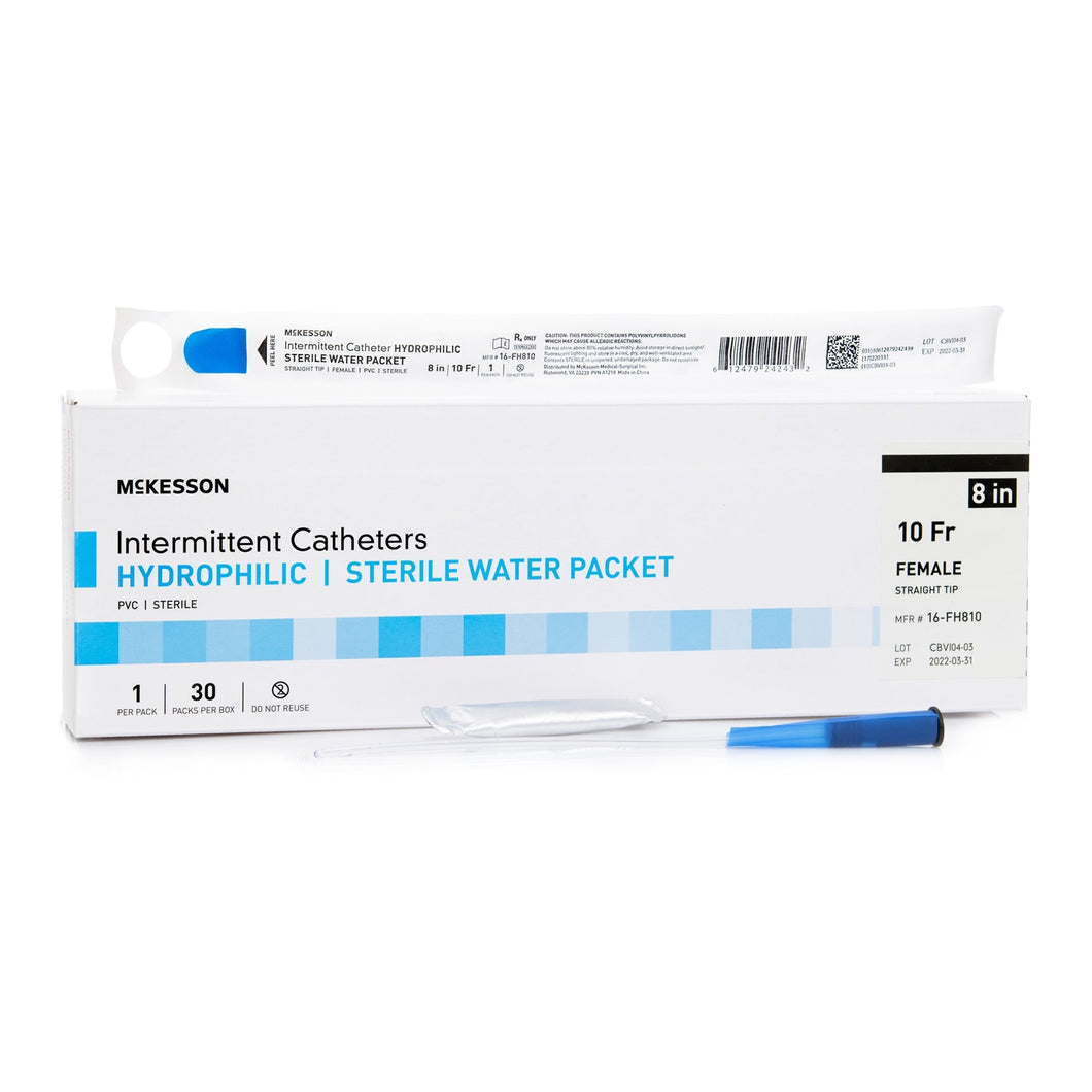 Urethral Catheter McKesson Straight Tip Hydrophilic Coated PVC 10 Fr. 8 Inch #16-FH810