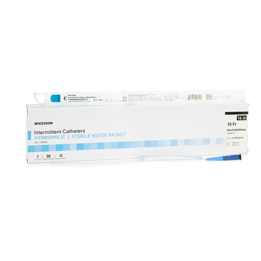 Urethral Catheter McKesson Coude Tip Hydrophilic Coated PVC 10 Fr. 16 Inch #16-MH1610C