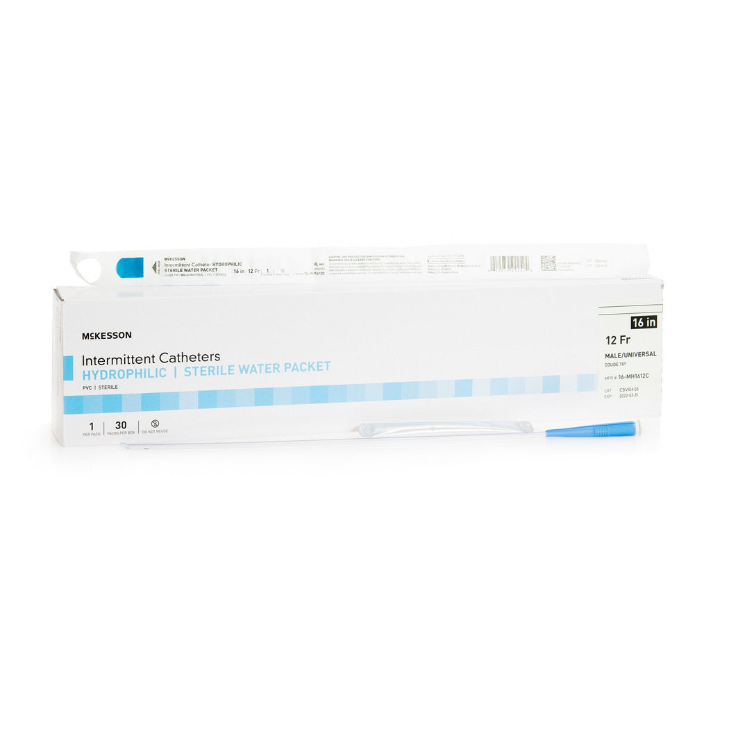 Urethral Catheter McKesson Coude Tip Hydrophilic Coated PVC 12 Fr. 16 Inch #16-MH1612C