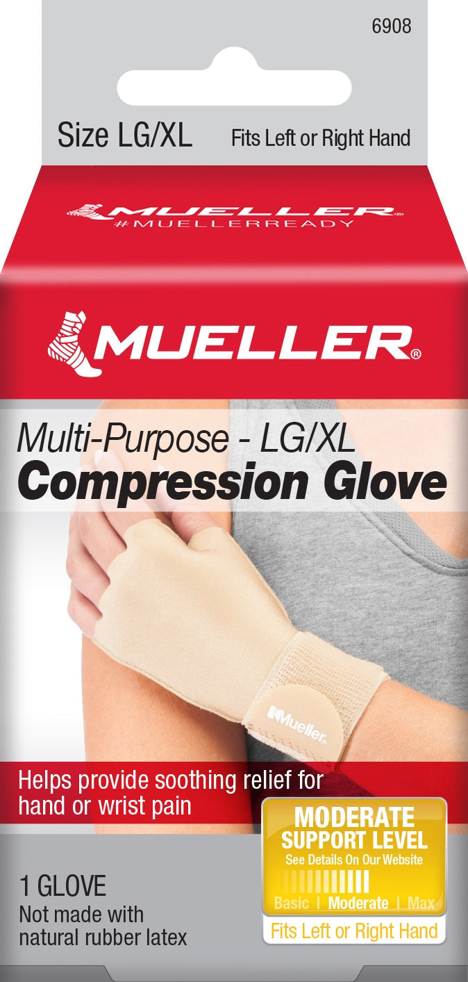 Mueller Sports Medicine Compression Glove Mueller® Compression & Support Gloves Fingerless Large / X-Large Over-the-Wrist Length Ambidextrous #6908