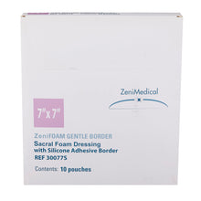Load image into Gallery viewer, Focus Health Group Foam Dressing Zenifoam Gentle Border 7 X 7 Inch With Border Waterproof Backing Silicone Face and Border Sacral Sterile #30077-S
