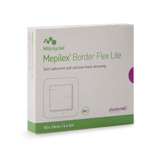Load image into Gallery viewer, Molnlycke Thin Foam Dressing Mepilex® Border Flex Lite 4 X 4 Inch With Border Film Backing Silicone Adhesive Square Sterile #581300
