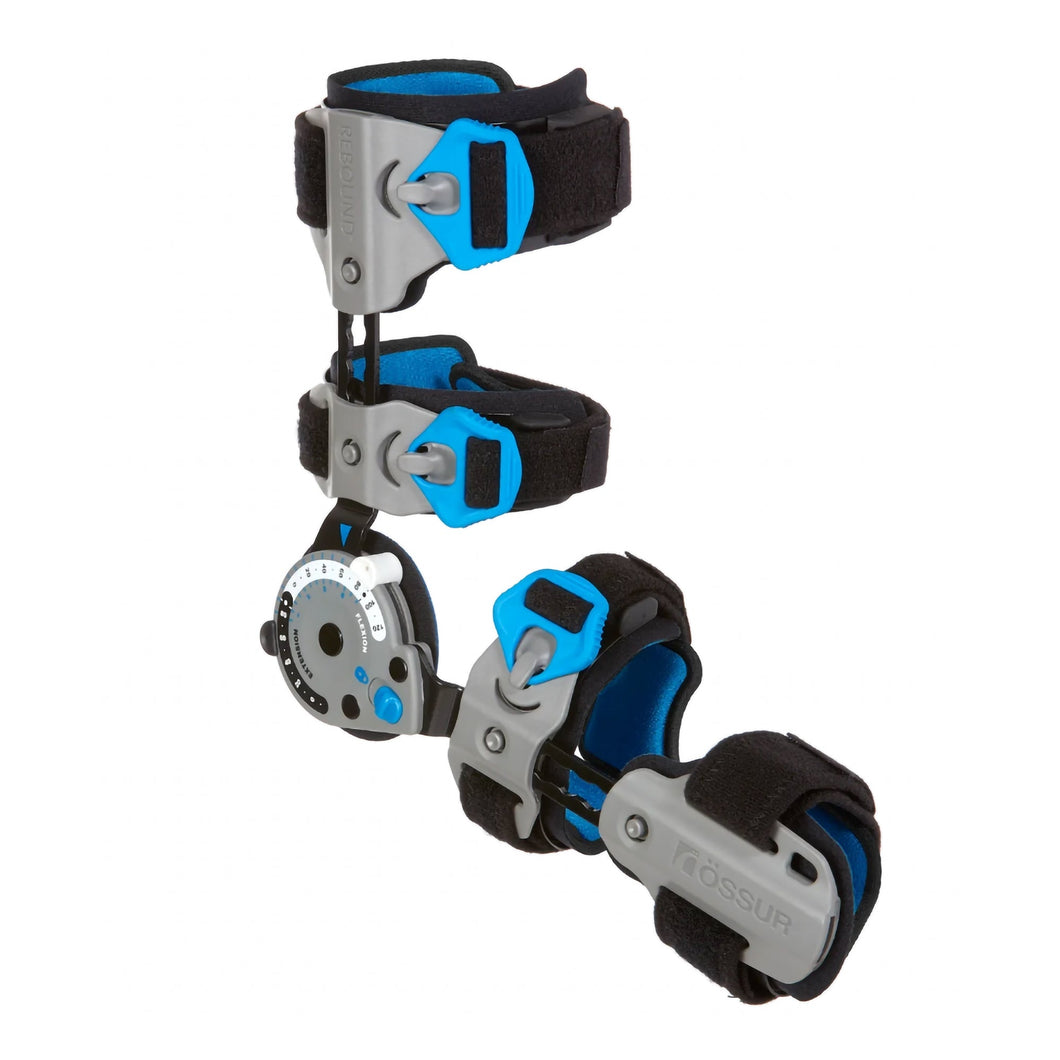 Post-Op Elbow Brace Rebound® One Size Fits Most D-Ring / Hook and Loop Strap Closure Right Arm Black / Blue / Gray #B-8391580
