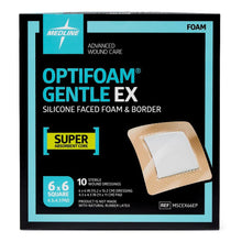 Load image into Gallery viewer, Medline Foam Dressing Optifoam® Gentle EX 6 X 6 Inch With Border Waterproof Backing Silicone Face and Border Square Sterile #MSCEX66EP
