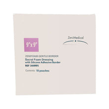 Load image into Gallery viewer, Focus Health Group Foam Dressing ZeniFOAM Gentle Border 9 X 9 Inch With Border Waterproof Backing Silicone Face and Border Sacral Sterile #30099-S
