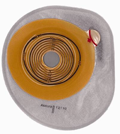 Coloplast Colostomy Pouch Assura® 12134 One-Piece System 7 Inch Length, Midi Flat, Pre-Cut 1 Inch Stoma Closed End