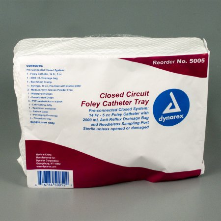 Indwelling Closed System Catheter Tray Dynarex® Foley 14 Fr. 5 cc Balloon