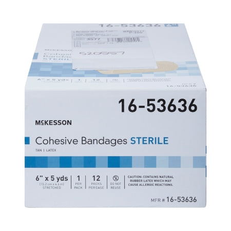 Cohesive Bandage 6 Inch X 5 Yard Self-Adherent Closure Tan Sterile Standard Compression