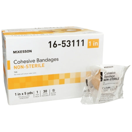 Cohesive Bandage 1 Inch X 5 Yard Self-Adherent Closure Tan NonSterile Standard Compression