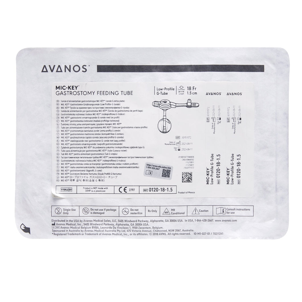 Avanos Medical Sales LLC Low Profile Gastrostomy Tube Kit MIC-Key® 18 Fr. 1.5 cm Tube Silicone Sterile #0120-18-1.5
