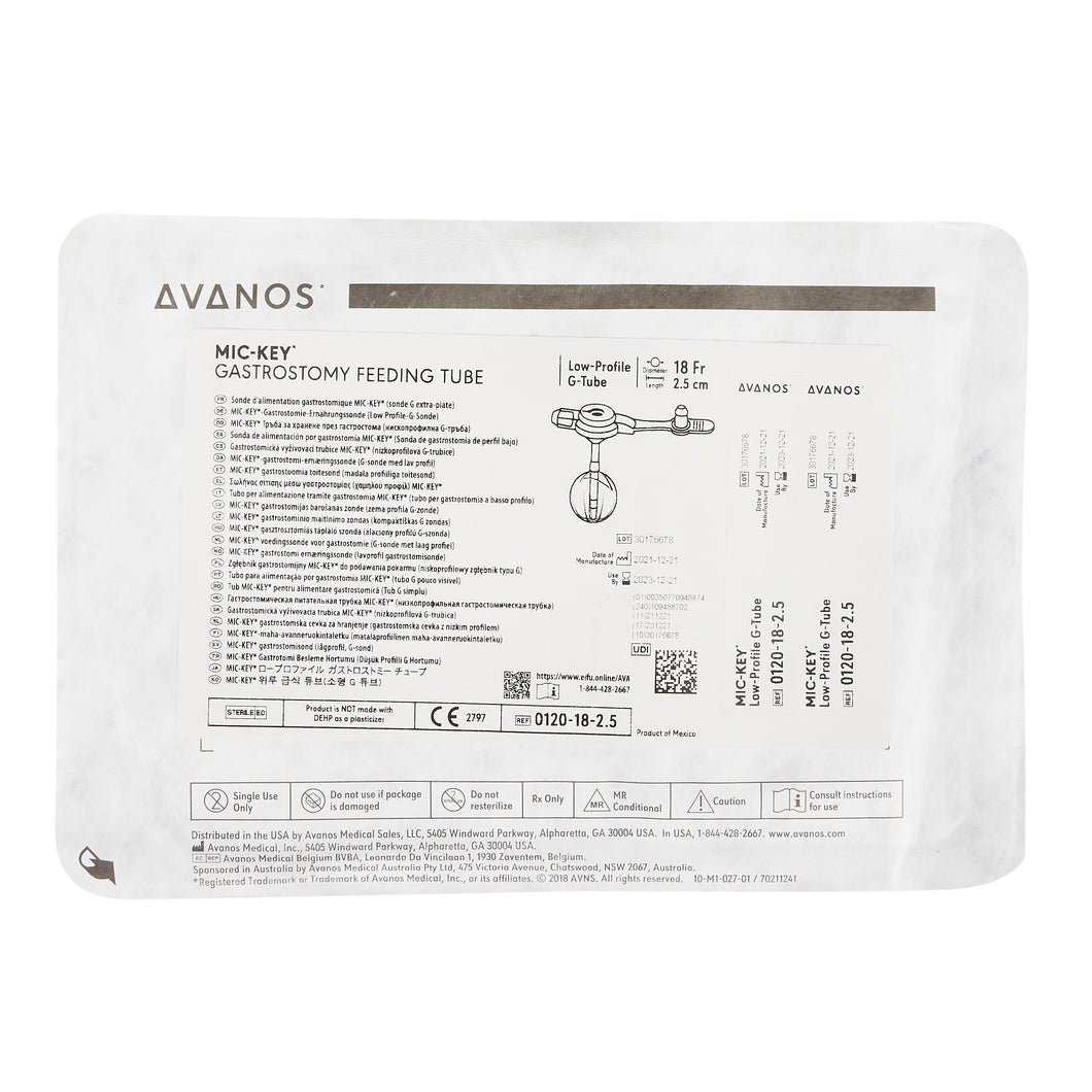 Avanos Medical Sales LLC Low Profile Gastrostomy Tube Kit MIC-Key® 18 Fr. 2.5 cm Tube Silicone Sterile #0120-18-2.5