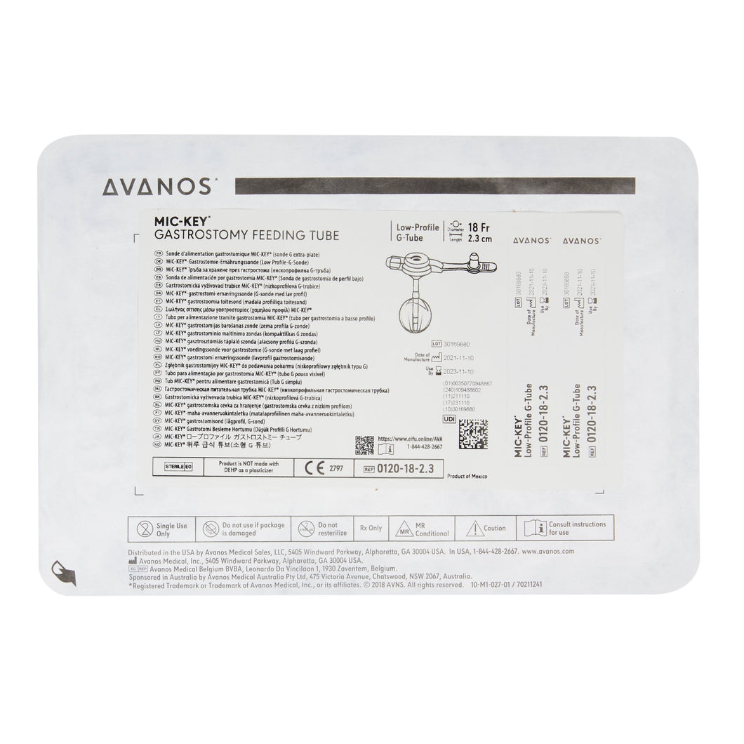 Avanos Medical Sales LLC Low Profile Gastrostomy Tube Kit MIC-Key® 18 Fr. 2.3 cm Tube Silicone Sterile #0120-18-2.3