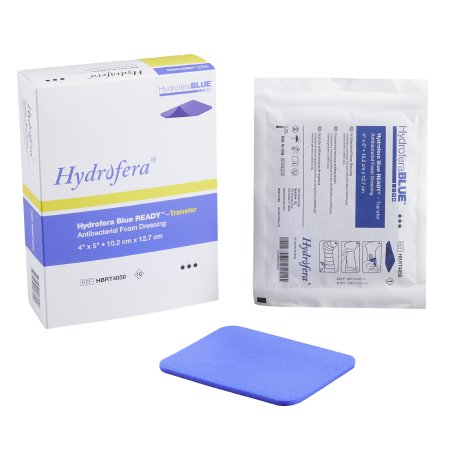 Antibacterial Foam Dressing HydroferaBLUE® READY-Transfer 4 X 5 Inch Rectangle Non-Adhesive without Border Sterile