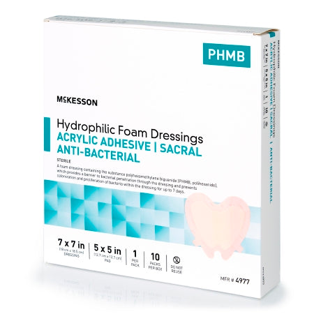Antibacterial Foam Dressing 7 X 7 Inch Sacral Adhesive with Border Sterile