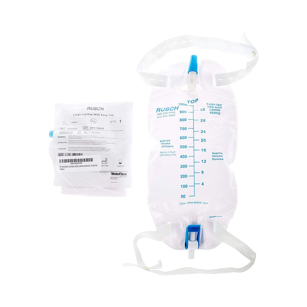 Teleflex Urinary Leg Bag Easy Tap™ Anti-Reflux Valve Sterile 950 mL Vinyl #452932