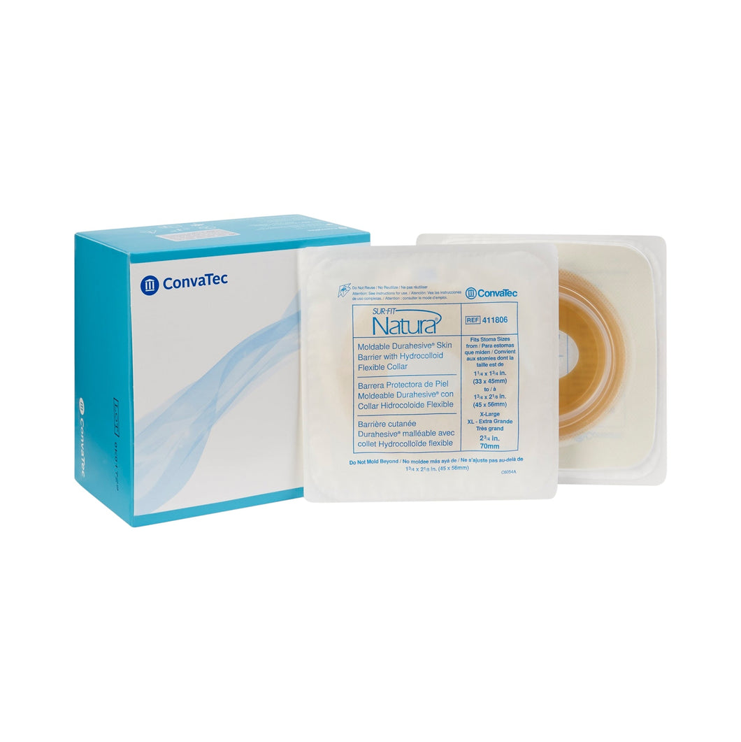 ConvaTec Ostomy Barrier Sur-Fit Natura® Durahesive® Moldable 411806, Extended Wear Durahesive® Adhesive 70 mm Flange Sur-Fit Natura® System Hydrocolloid 1-3/4 to 2-1/8 Inch Opening
