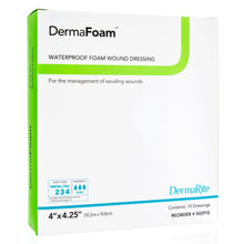 Load image into Gallery viewer, DermaRite Industries Foam Dressing DermaFoam® 4 X 4-1/4 Inch Without Border Waterproof Backing Nonadhesive Rectangle Sterile #00291E
