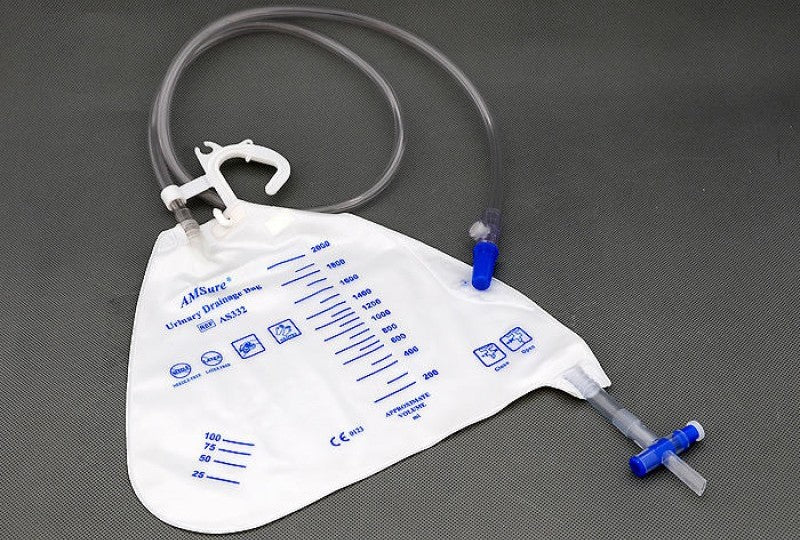 Amsino Urinary Drain Bag AMSure® Anti-Reflux Valve Sterile 2,000 mL Vinyl #AS332