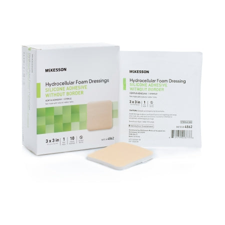 Foam Dressing 3 X 3 Inch Without Border Film Backing Silicone Gel Adhesive Square Sterile