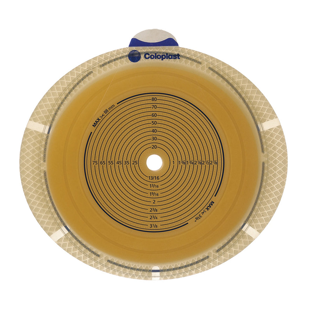 Coloplast Ostomy Barrier 10108 Sensura® Flex Trim to Fit, Standard Wear Double Layer Adhesive 90 mm Flange Gray Code System 3/8 to 3-1/2 Inch Opening