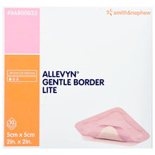 Load image into Gallery viewer, Smith &amp; Nephew Thin Foam Dressing Allevyn Gentle Border Lite 2 X 2 Inch With Border Film Backing Silicone Gel Adhesive Square Sterile #66800833
