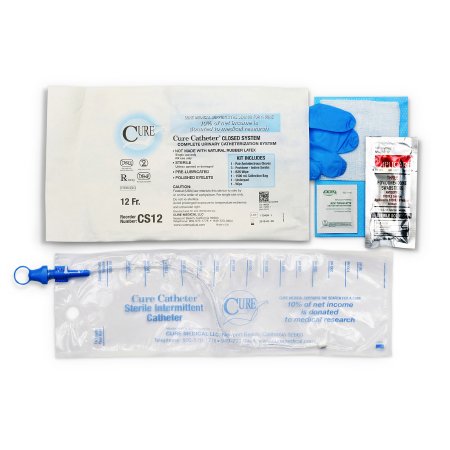 Intermittent Catheter Tray Cure Catheter® Closed System Unisex / Straight Tip 12 Fr. Without Balloon