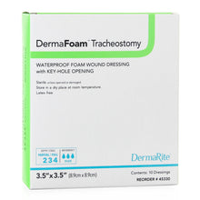 Load image into Gallery viewer, DermaRite Industries Foam Dressing DermaFoam® Tracheostomy 3-1/2 X 3-1/2 Inch Without Border Waterproof Backing Nonadhesive Fenestrated Square Sterile #45330
