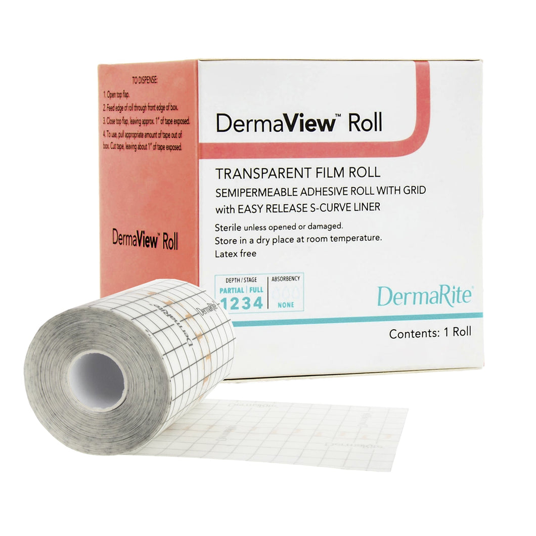 Transparent Film Dressing DermaView™ 4 Inch X 11 Yard 2 Tab Delivery Roll Sterile #15411
