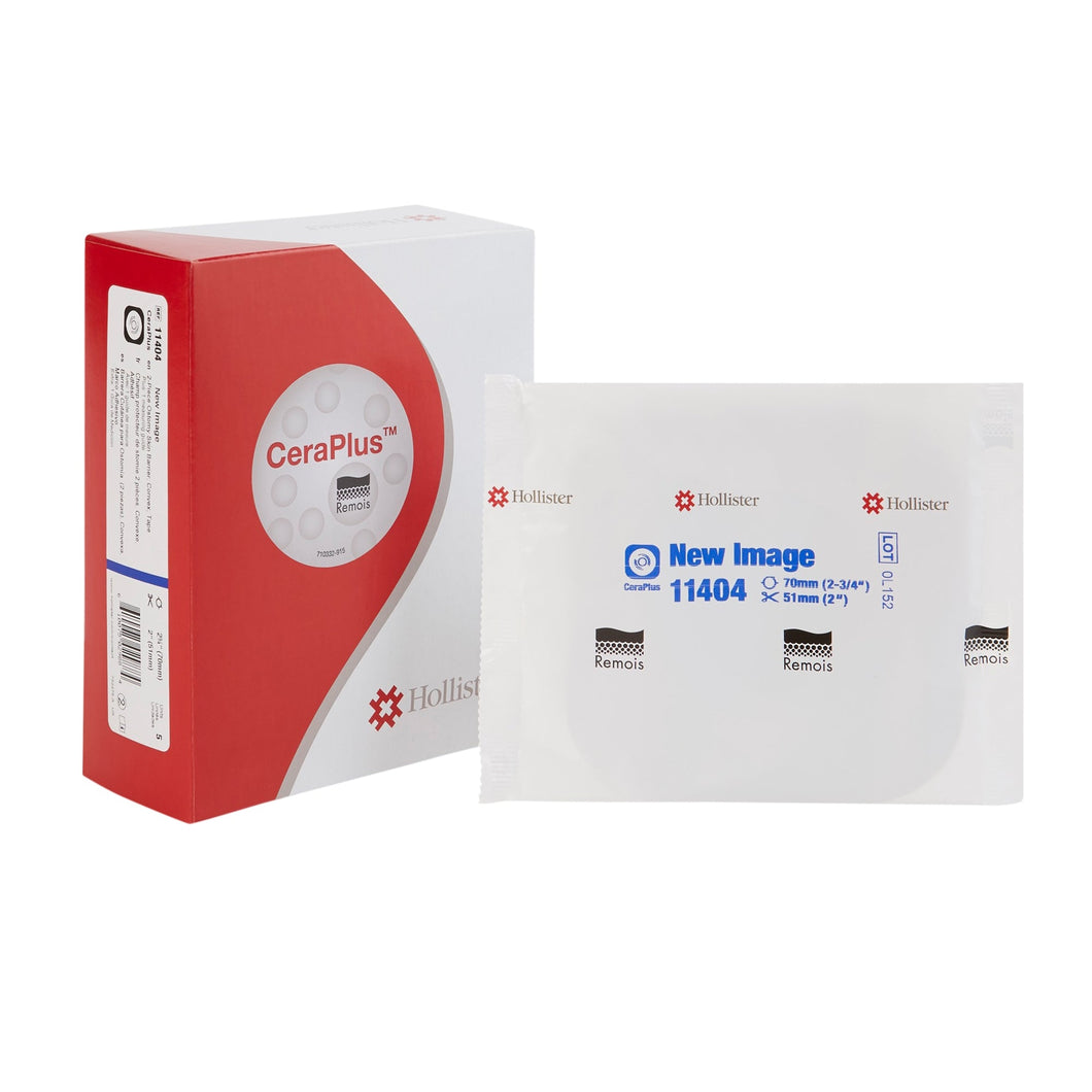 Hollsiter Ostomy Barrier New Image™ CeraPlus™ Trim to Fit 11404, Extended Wear Adhesive Tape Borders 70 mm Flange Blue Code System Up to 2 Inch Opening