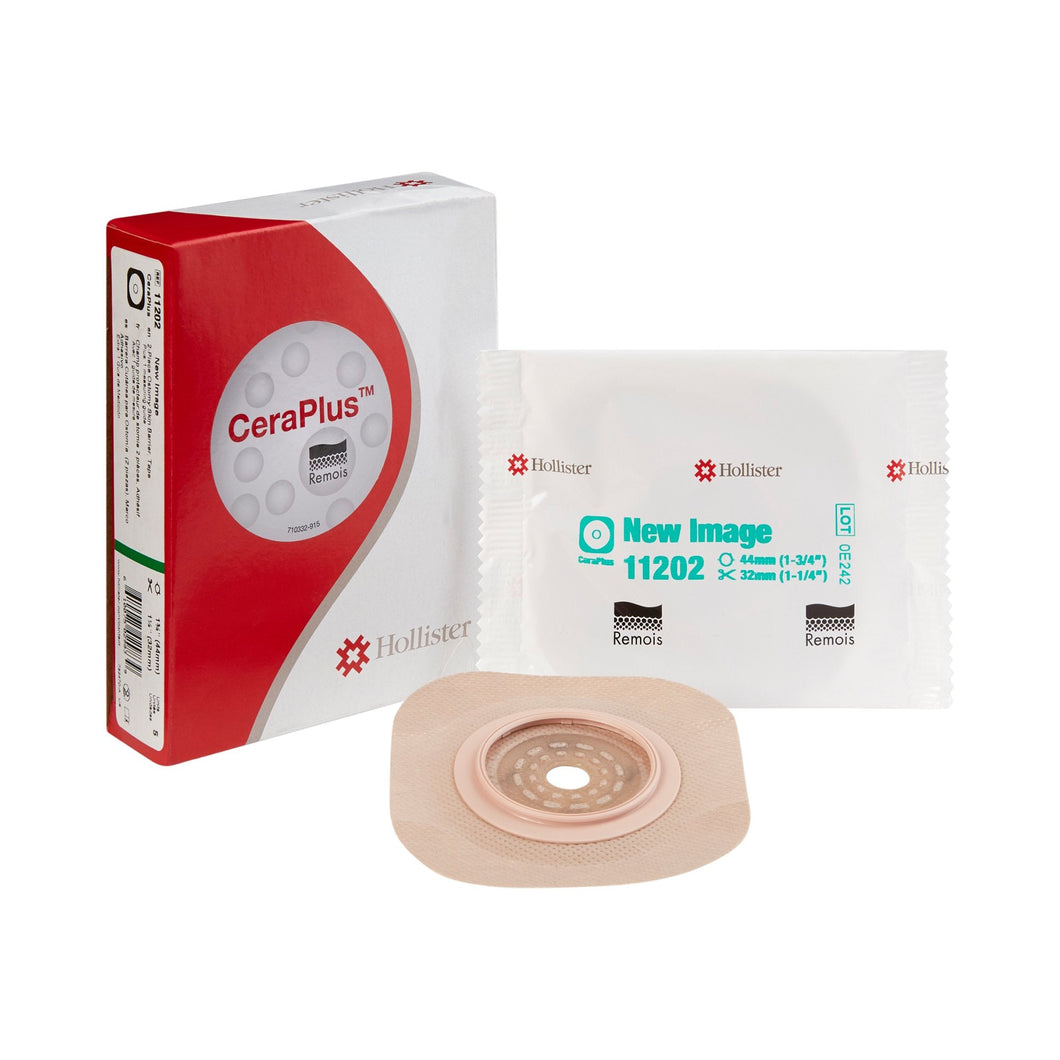 Hollister Ostomy Barrier New Image™ CeraPlus™ Trim to Fit 11202, Extended Wear Adhesive Tape Borders 44 mm Flange Green Code System Up to 1-1/4 Inch Opening