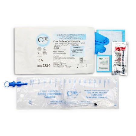 Intermittent Catheter Tray Cure Catheter® Closed System Unisex / Straight Tip 10 Fr. Without Balloon
