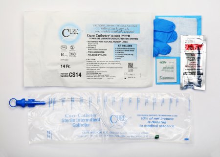 Intermittent Catheter Tray Cure Catheter® Closed System Unisex / Straight Tip 14 Fr. Without Balloon