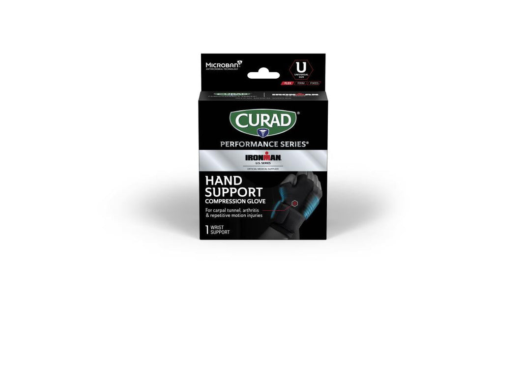 CURAD Performance Series Ironman Hand Support Compression Glove Support with Microban, One-Size-Fits-Most