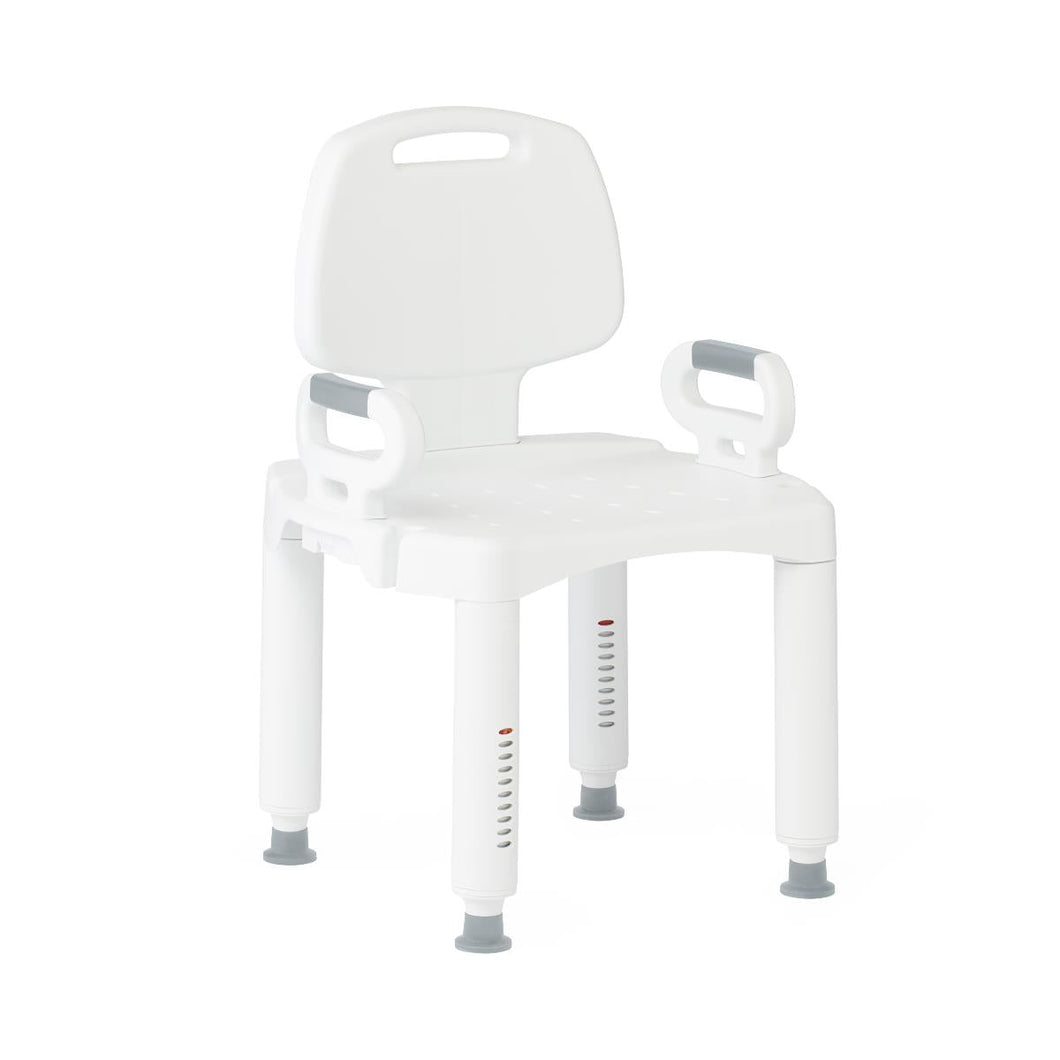Medline Shower Chair with Backrest and Arms, 350 lb. Weight Capacity, Adjustable Legs, White Plastic, #G2-105RX1