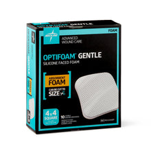Load image into Gallery viewer, Medline Silicone Foam Dressing Optifoam Gentle 4 X 4 Inch Without Border Waterproof Backing Silicone Face Square Sterile #MSC2244EPZ
