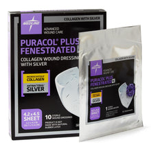 Load image into Gallery viewer, Puracol Plus Ag+ Collagen Wound Dressing with Silver, 4.25" x 4.5" Fenestrated
